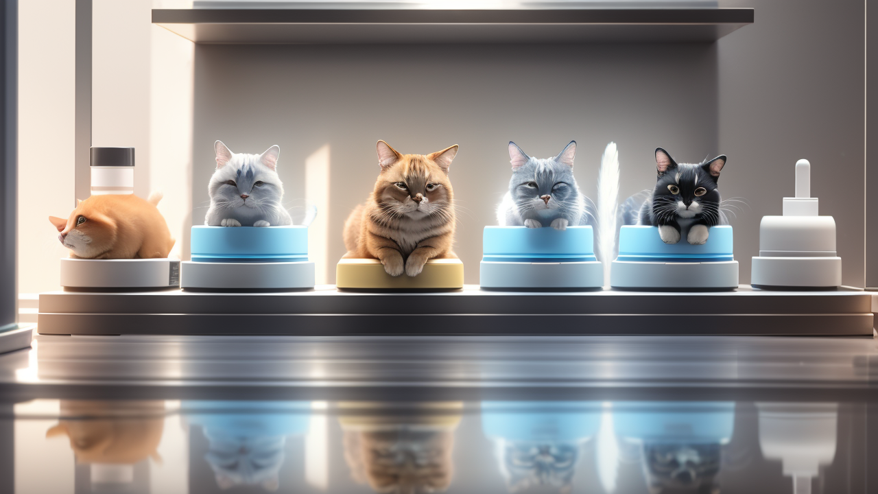 Pet Shop Centro innovation: three cats on a modern sofa in a stylish living room