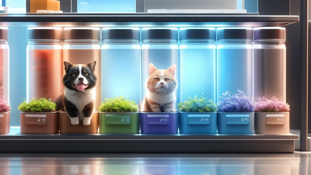 Pet Shop Centro: Creative Pet Shop Comparison with Cats in Colorful Jars