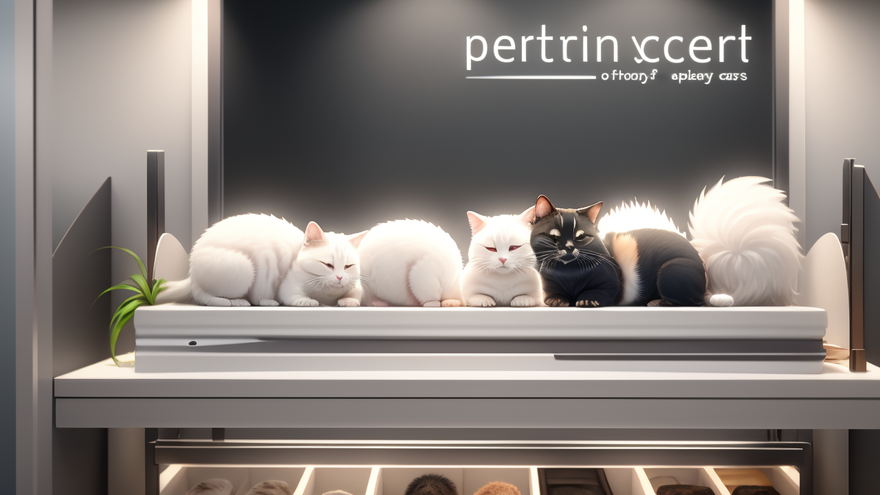 pet boutique, Futuristic pet shop lab scene with glowing devices on a gray surface.