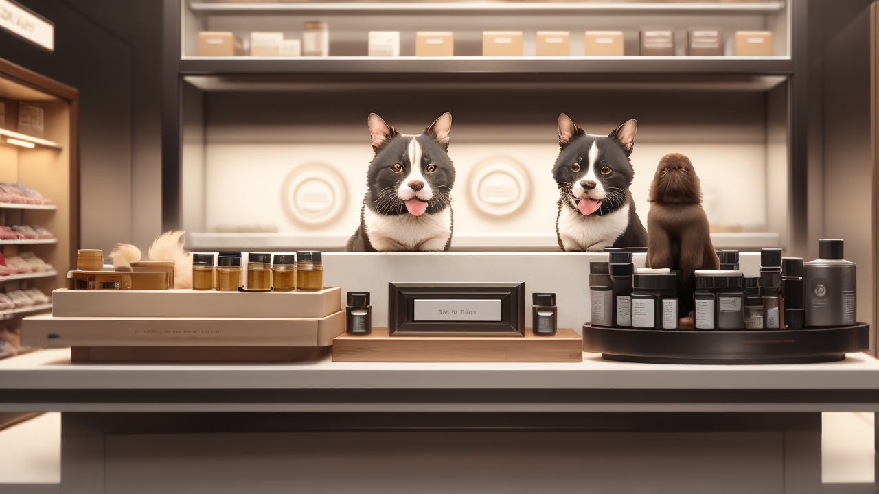 Pet Shop Center: Boston Terriers on counter highlight Pet Shop Comparison scene