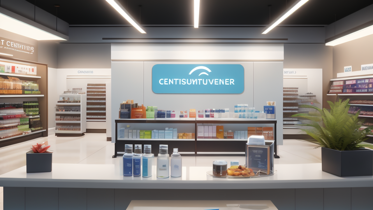 Pet Shop at Pet Oasis: Modern CENTISUITUVENNER pharmacy interior with products displayed