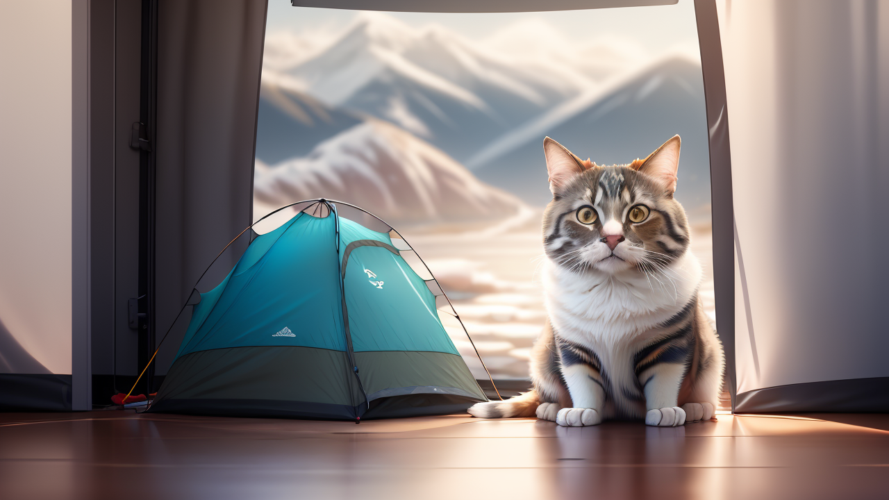 Five cats lounging in colorful bowls, evoking playful tranquility in a Pet Tent.