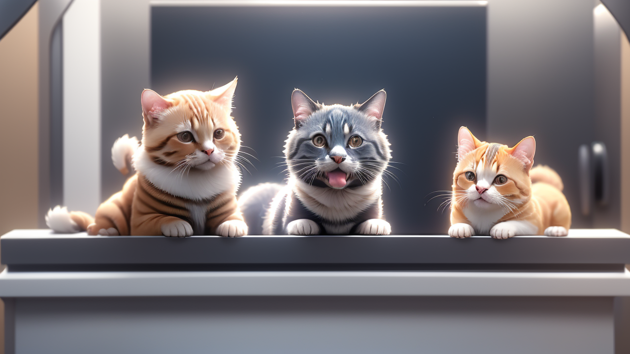 Pet Boutique animated cats on modern countertop, focus on animal care