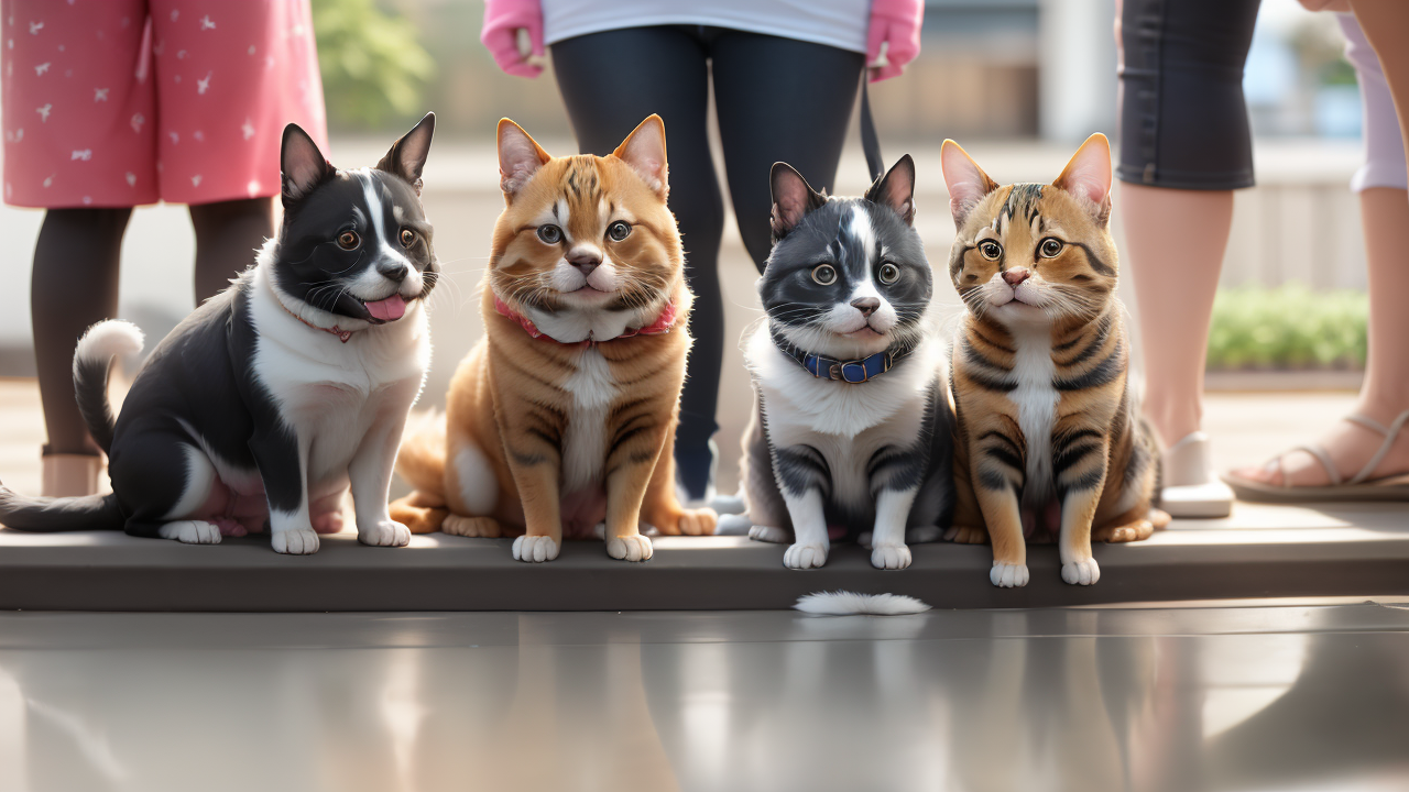 Pet Hub scene with three cats in futuristic pods promoting Pet Wellness